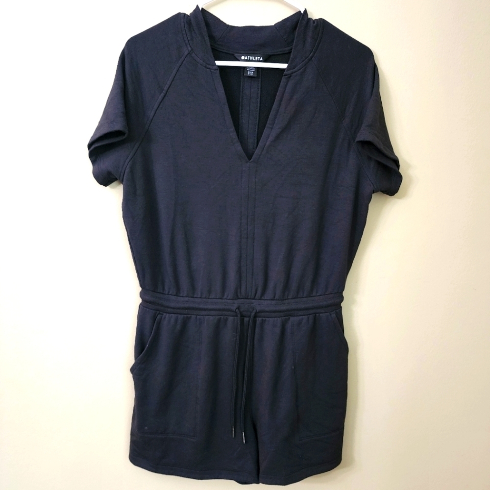 Athleta Black Balance Romper Shorts One Piece Sort Sleeve Size S P Women